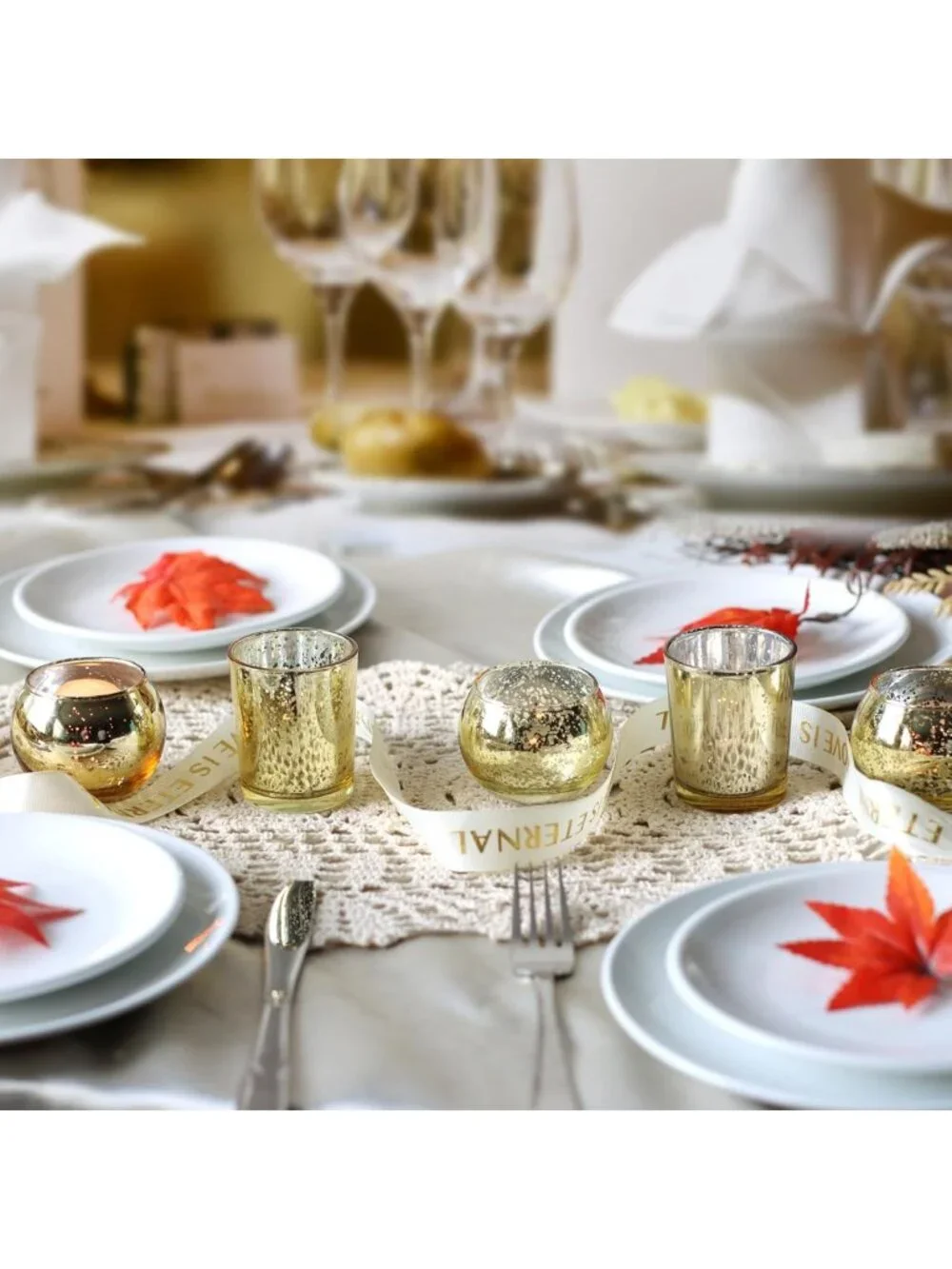 48pcs Gold Mercury Glass Votive Candle Holders for Weddings, Parties & Home